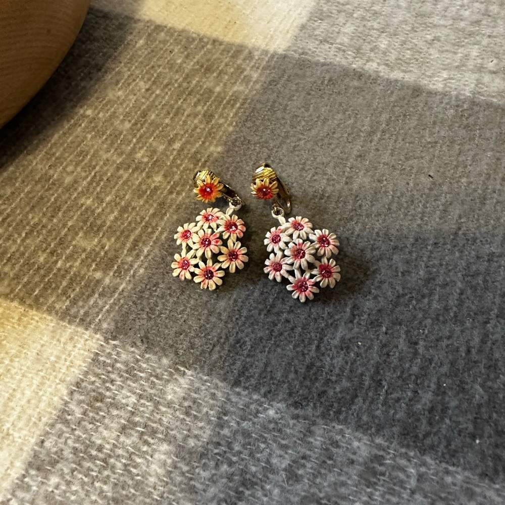 Floral Cluster Earrings with Pink and Gold Accents